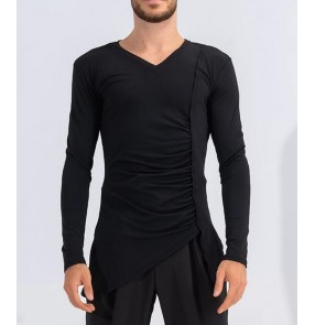 Men's latin dance shirts for youth irregular hem long sleeves practice ballroom flamenco waltz paso double dance tops for man